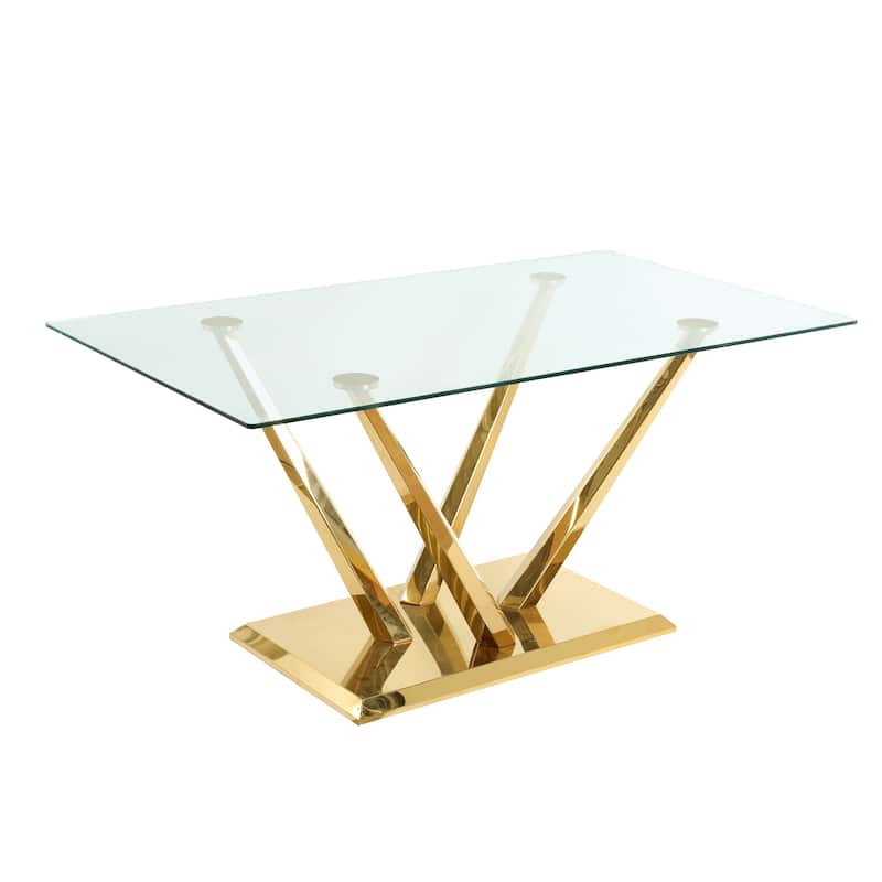 5-Piece Rectangular Dining Table Set for 4 Modern 63" Tempered Glass Kitchen Table with 4 Chairs, Luxury Dining Room Table Set