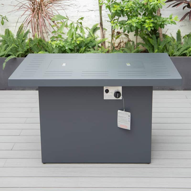 LeisureMod Chelsea 44" Modern 55000 BTU Propane Patio Fire Pit Table with Wind Guard for Porch Backyard Garden Decor