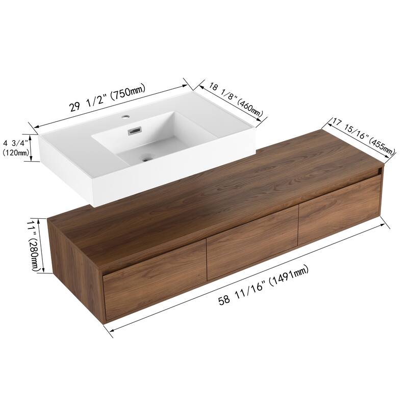 ARTCHIRLY 30/60 Inch Bathroom Vanity with Sink, Floating Bathroom Vanity With Soft Close Drawer