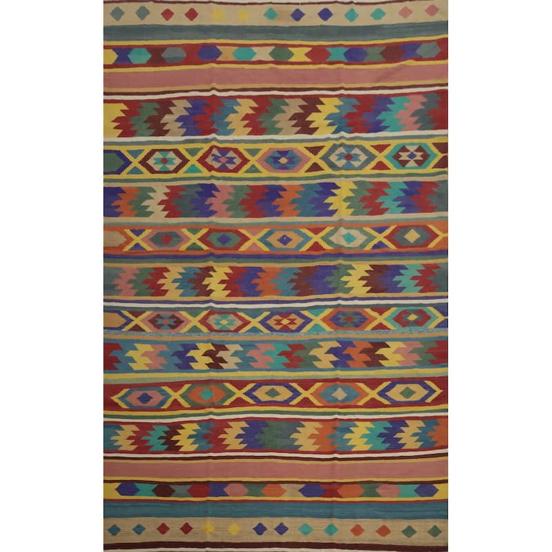 Hand Woven Oriental 100% Wool Carpet Southwestern Tribal Multi-Colored Kilim Area Rug - 13' 5'' X 9' 4''
