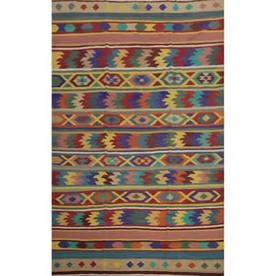 Hand Woven Oriental 100% Wool Carpet Southwestern Tribal Multi-Colored Kilim Area Rug - 13' 5'' X 9' 4''