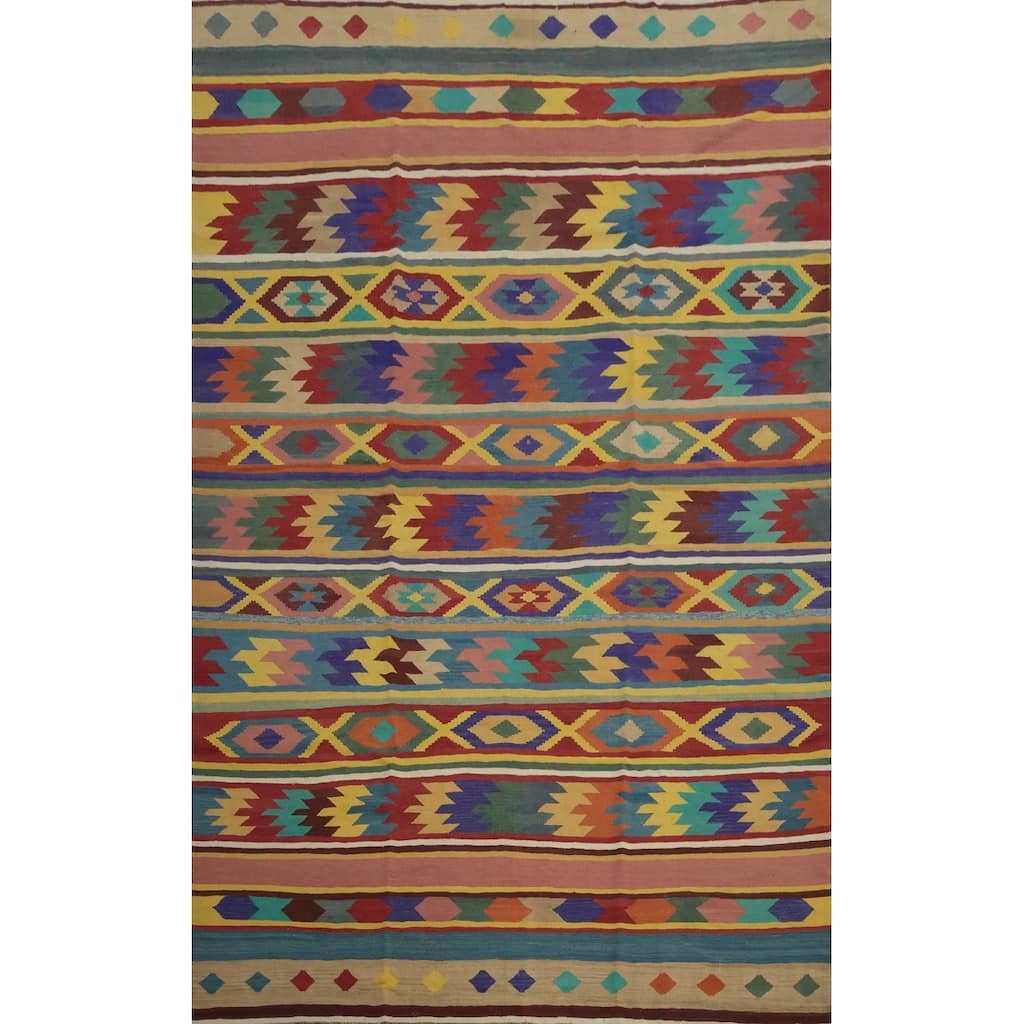 Hand Woven Oriental 100% Wool Carpet Southwestern Tribal Multi-Colored Kilim Area Rug - 13' 5'' X 9' 4''