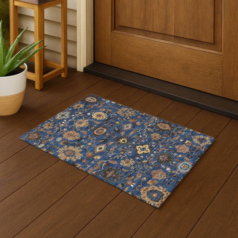 Machine Washable Indoor/ Outdoor Traditional Marci Chantille Rug - Navy - 1'8" x 2'6"