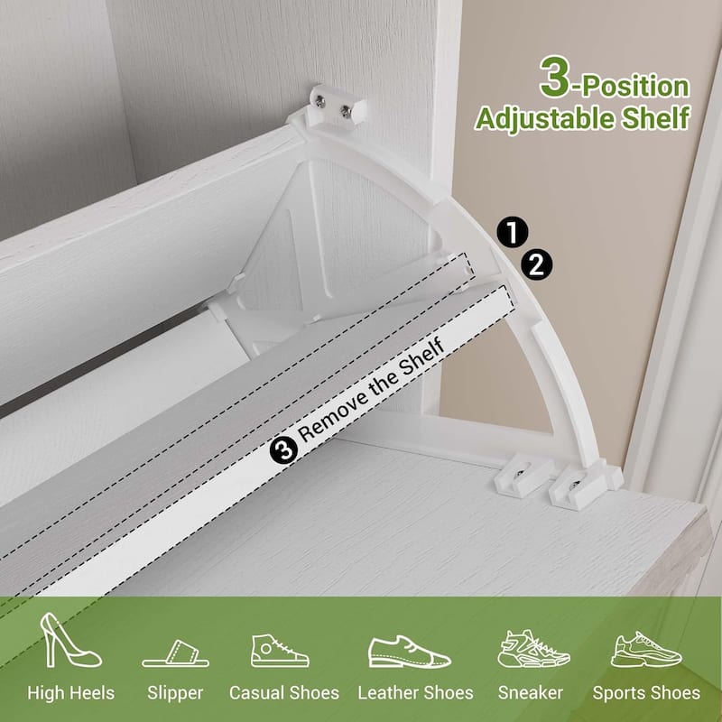 Shoe Storage Cabinet with 3 Flip Drawers, Fluted Shoe Organizer with Metal Legs