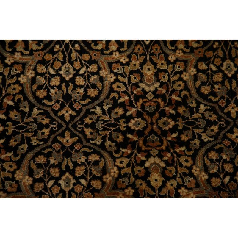 Hand Knotted Oriental 100% Wool Carpet Traditional Floral Black Kashan Area Rug - 18' 0'' X 12' 2''