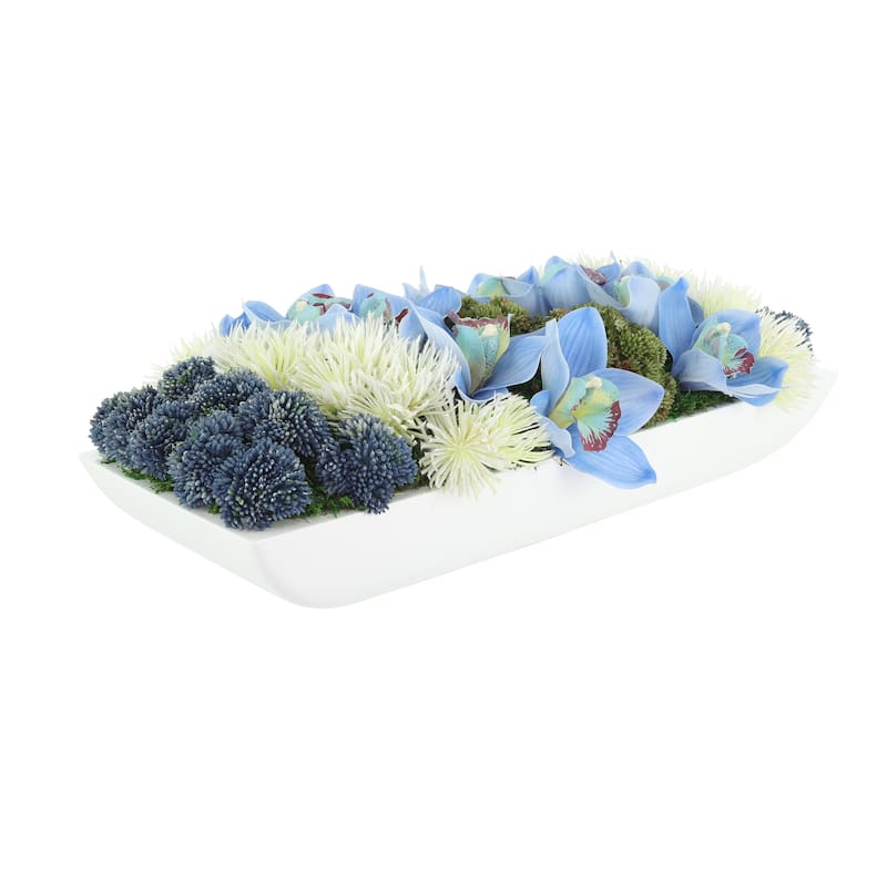 Sedum and Orchid Arrangement in Fiberstone Planter - 7