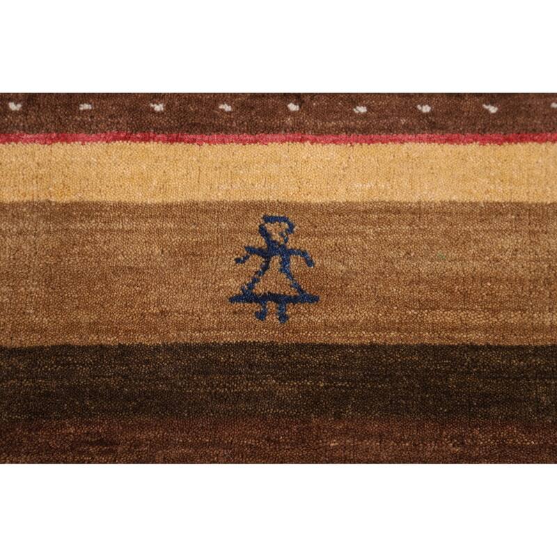 Striped Gabbeh Oriental Area Rug Hand-Knotted Brown Wool Carpet - 6'9" x 9'11"