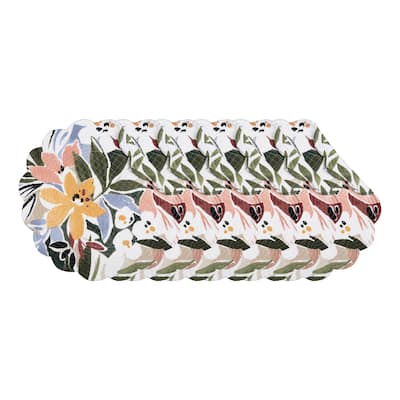 Joelle Floral Flowers Palm Leaf Vibrant Scalloped Round Placemats Set of 6, 17" - Multicolored