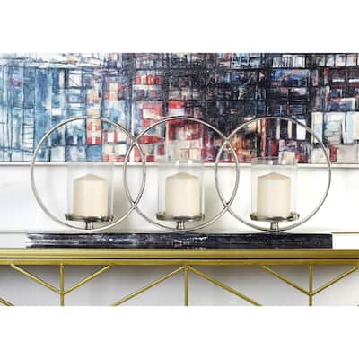 Silver Aluminum Metal Overlapping Rings Pillar 3 Plate Geometric Candelabra