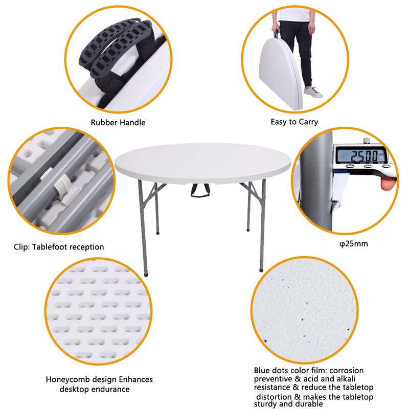 Outdoor Round Folding Table Folding Utility Table White