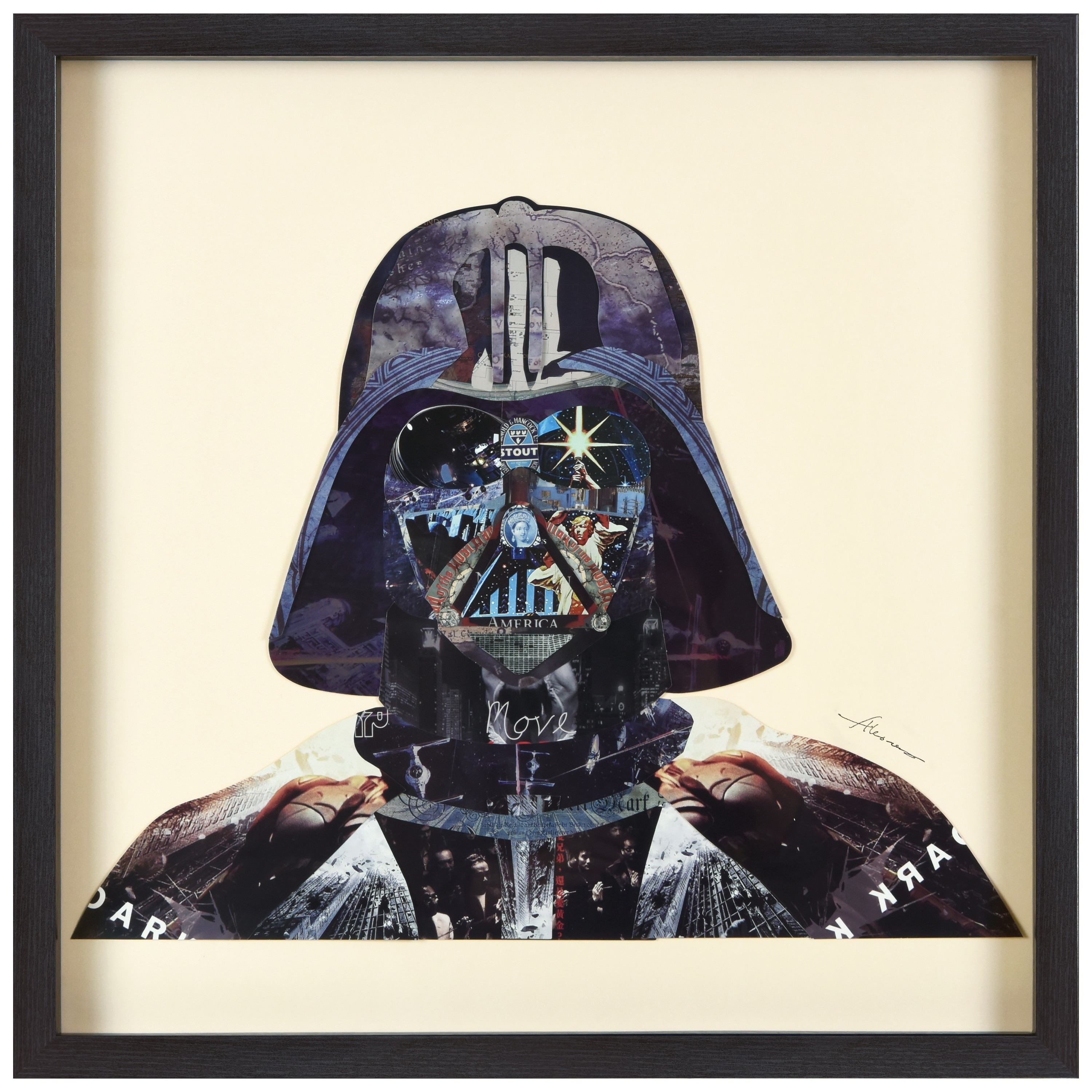 Empire Art "Dark Side" Alex Zeng's dimensional collage, under glass & a black shadow box frame