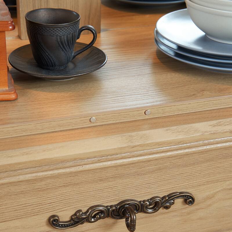 GDFStudio - Traditional Storage Lighted Curio Display Cabinet with Glass Doors and Drawer