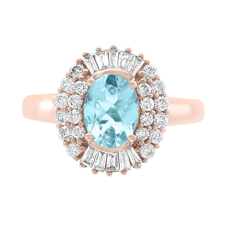EFFY 14K Gold Diamond,Aquamarine Oval Ring