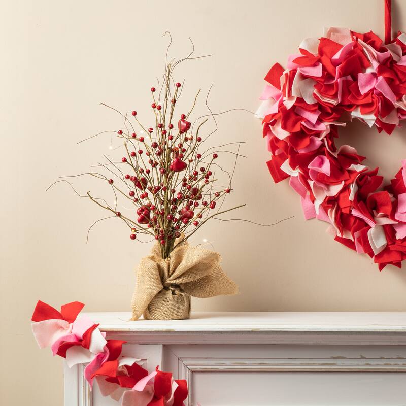 Glitzhome Heart Berry & Fleur-de-Lis Tree Valentine's & Mardi Gras Tree