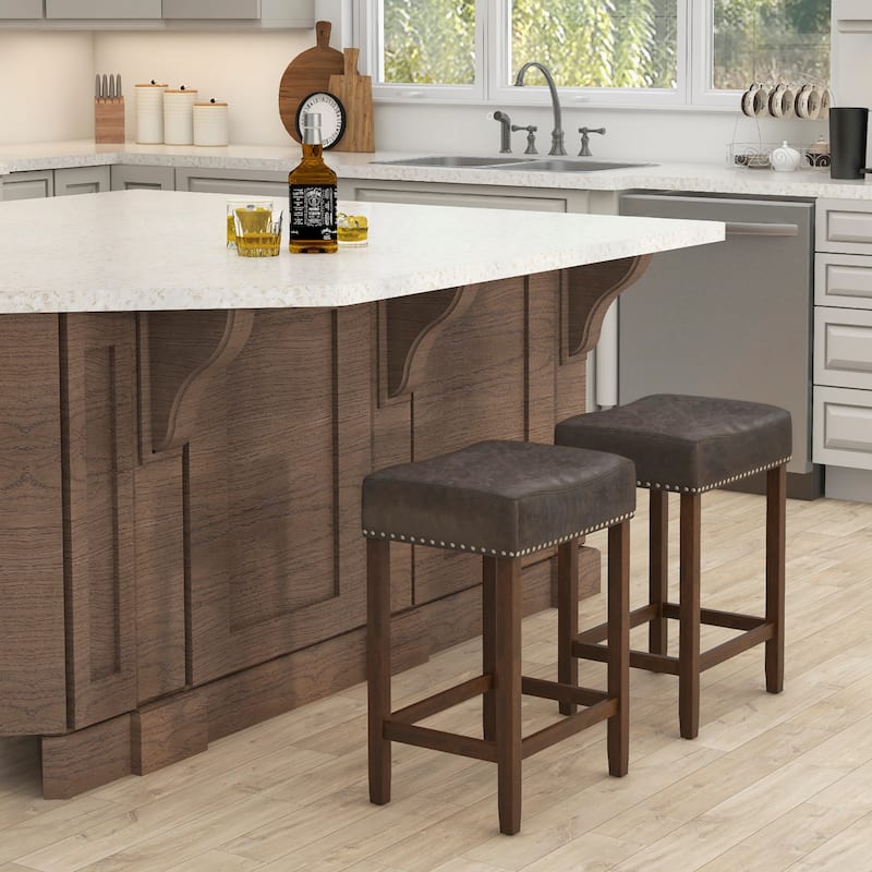Gymax Bar Stool Set of 4 24-Inch Counter Height Saddle Stools w/ PU