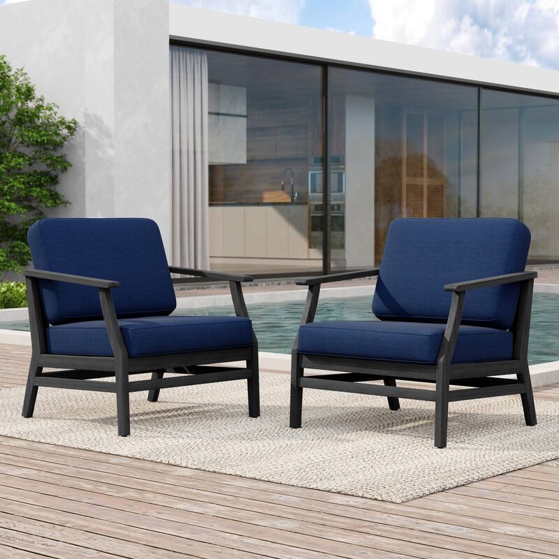 2 Set Patio Teak Wood Outdoor Chair with Cushions