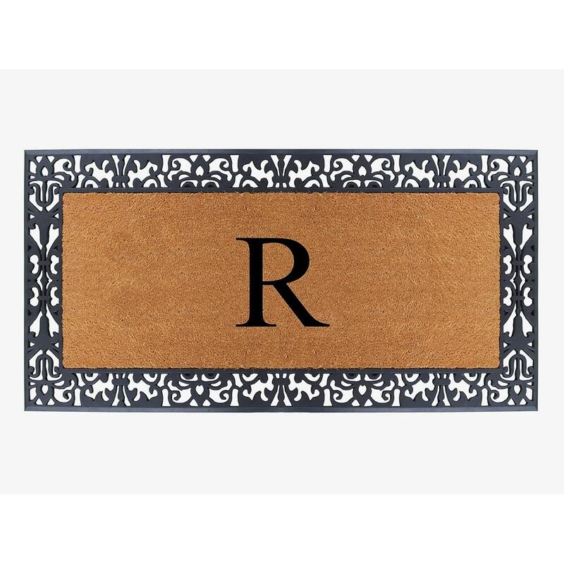 A1HC Rubber and Coir Paisley Border Heavy Duty Non-Slip Durable Double Door Monogrammed Doormat 30"X60", Black - R