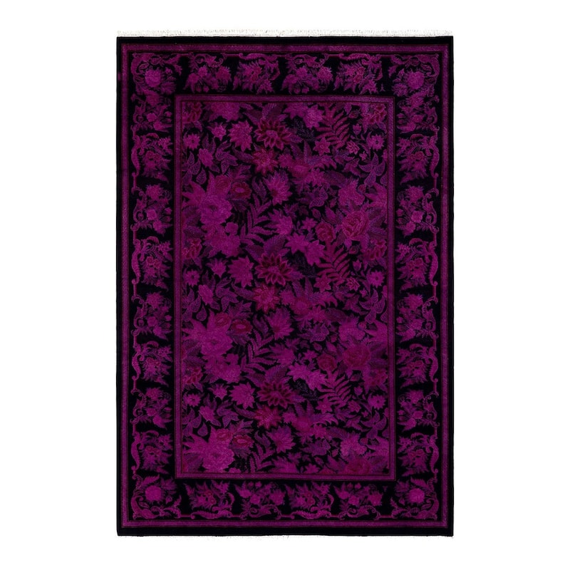 Overton Hand Knotted Wool Vintage Inspired Modern Contemporary Overdyed Pink Area Rug - 6' 2" x 9' 1"