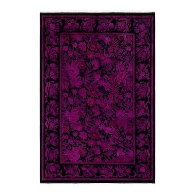 Overton Hand Knotted Wool Vintage Inspired Modern Contemporary Overdyed Pink Area Rug - 6' 2" x 9' 1"