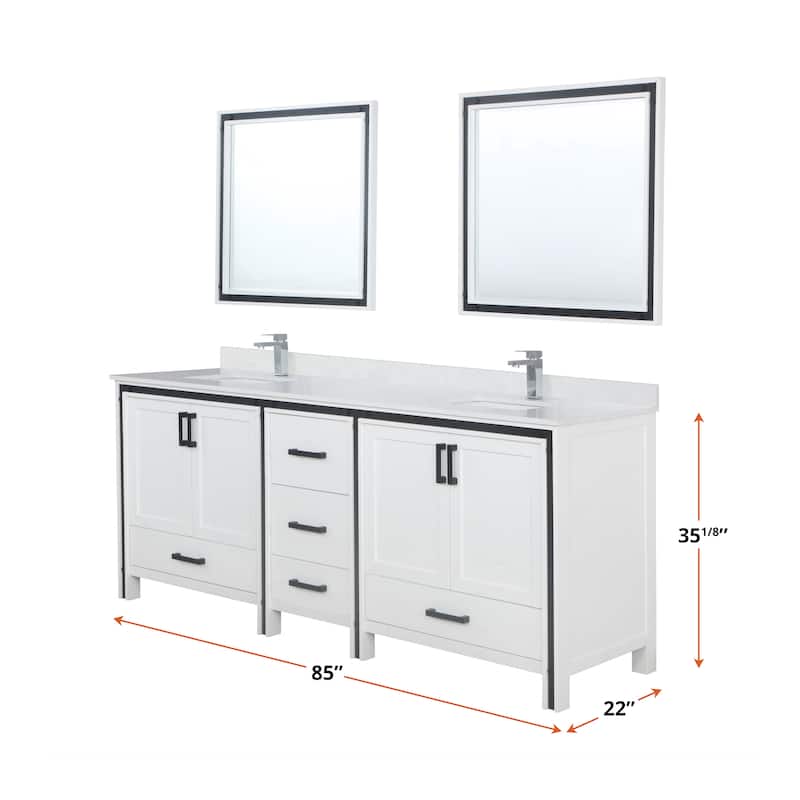 Ziva 84 in W x 22 in D White Double Bath Vanity and White Quartz Top