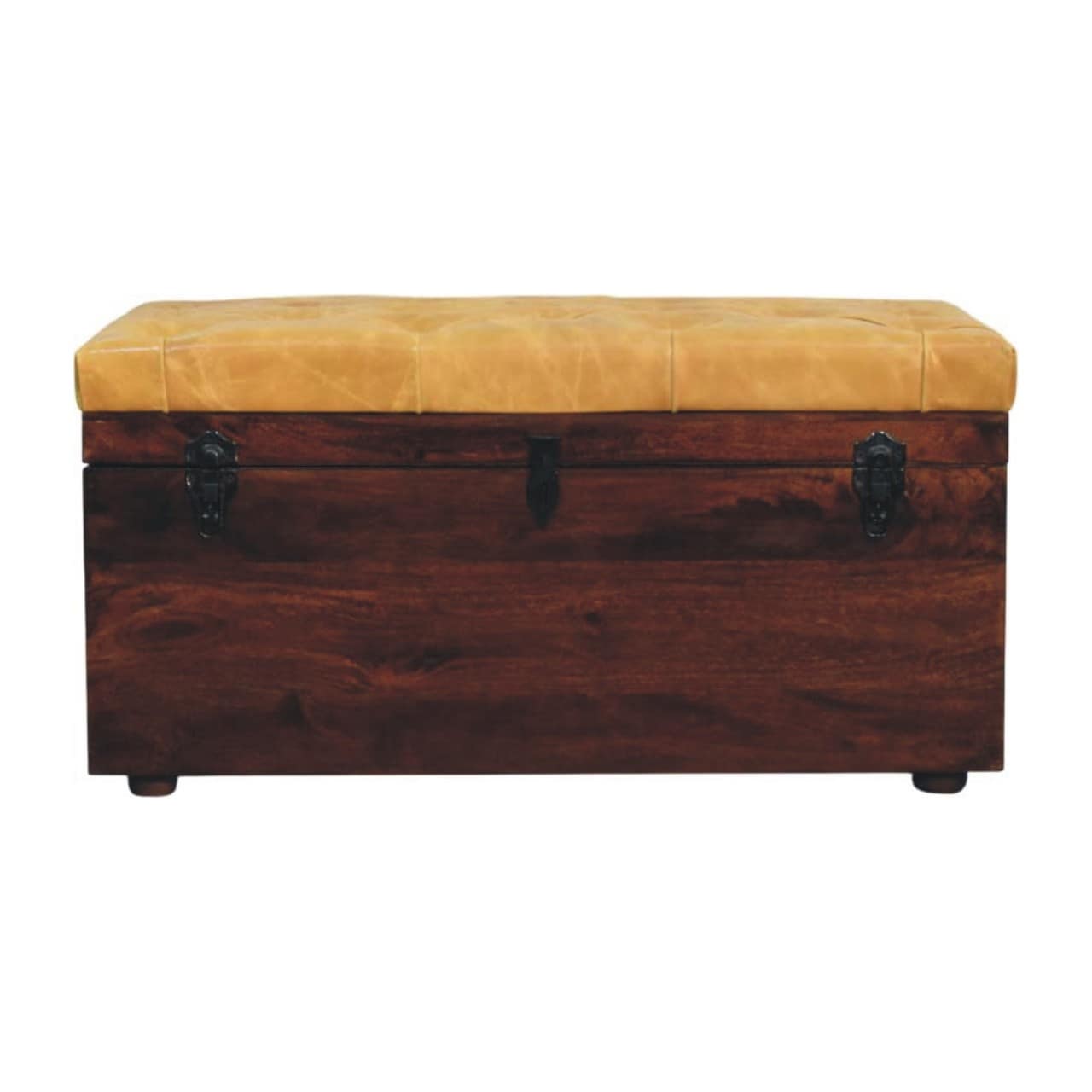 Artisan Furniture Solid Wood Walnut Storage Trunk Bench with Tan Leather