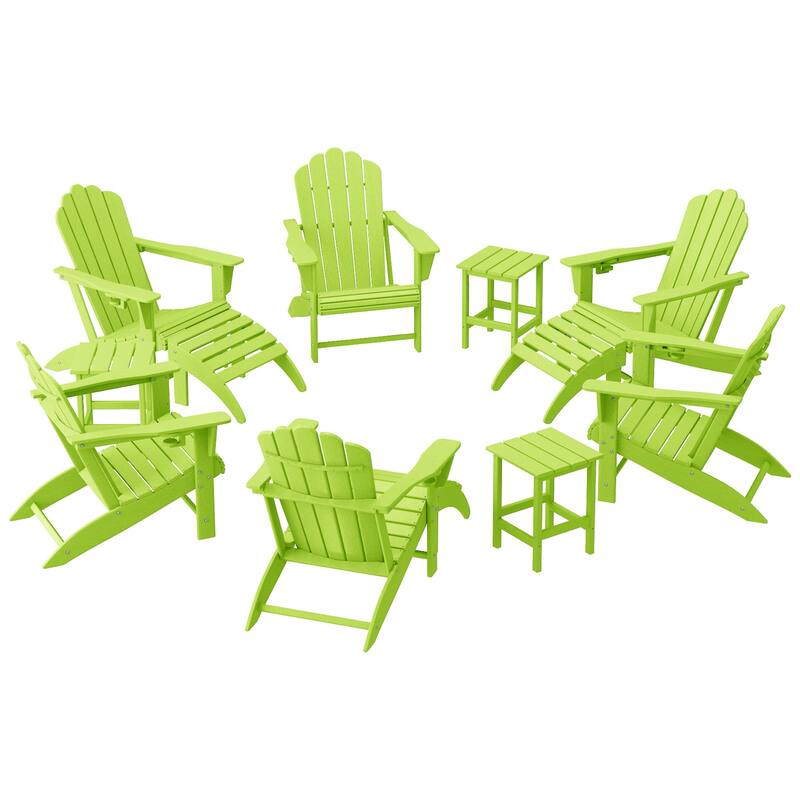 Aderson Outdoor Poly Adirondack Chair With Ottoman And Side Table 12-Piece Set - Lime