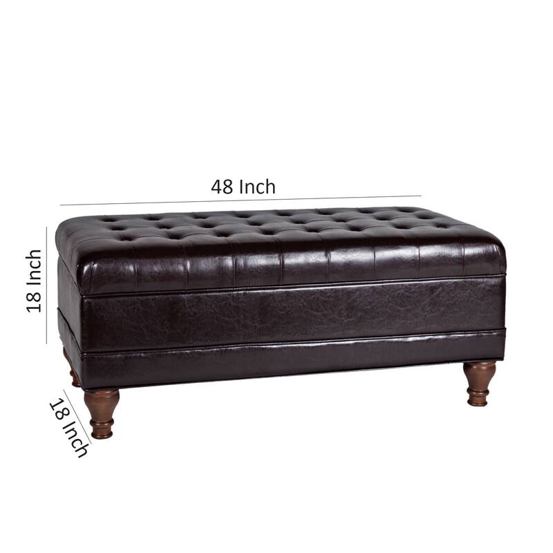 Leatherette Upholstered Wooden Bench with Button Tufted Lift Top Storage, Brown