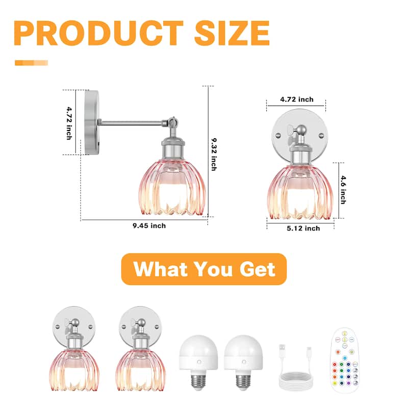 Adjustable Vintage Wall Sconce with Amber Tulip Glass Brass Fixture with Switch Ideal for Bedroom Hallway or Entry