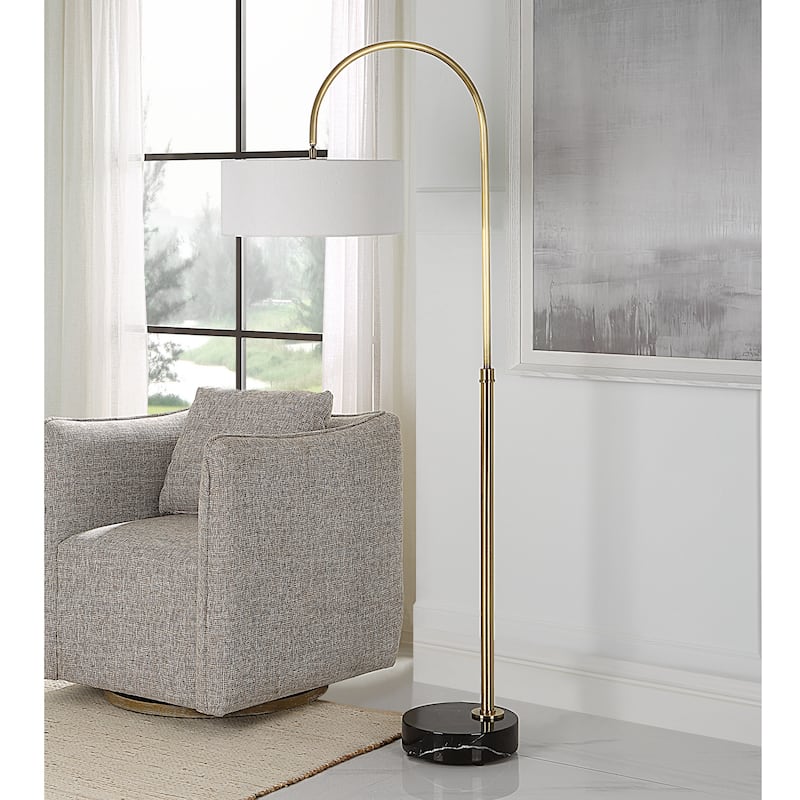 Arch Pivoting Neck Floor Lamp with Round Shade - 68.5" - Brass and Black