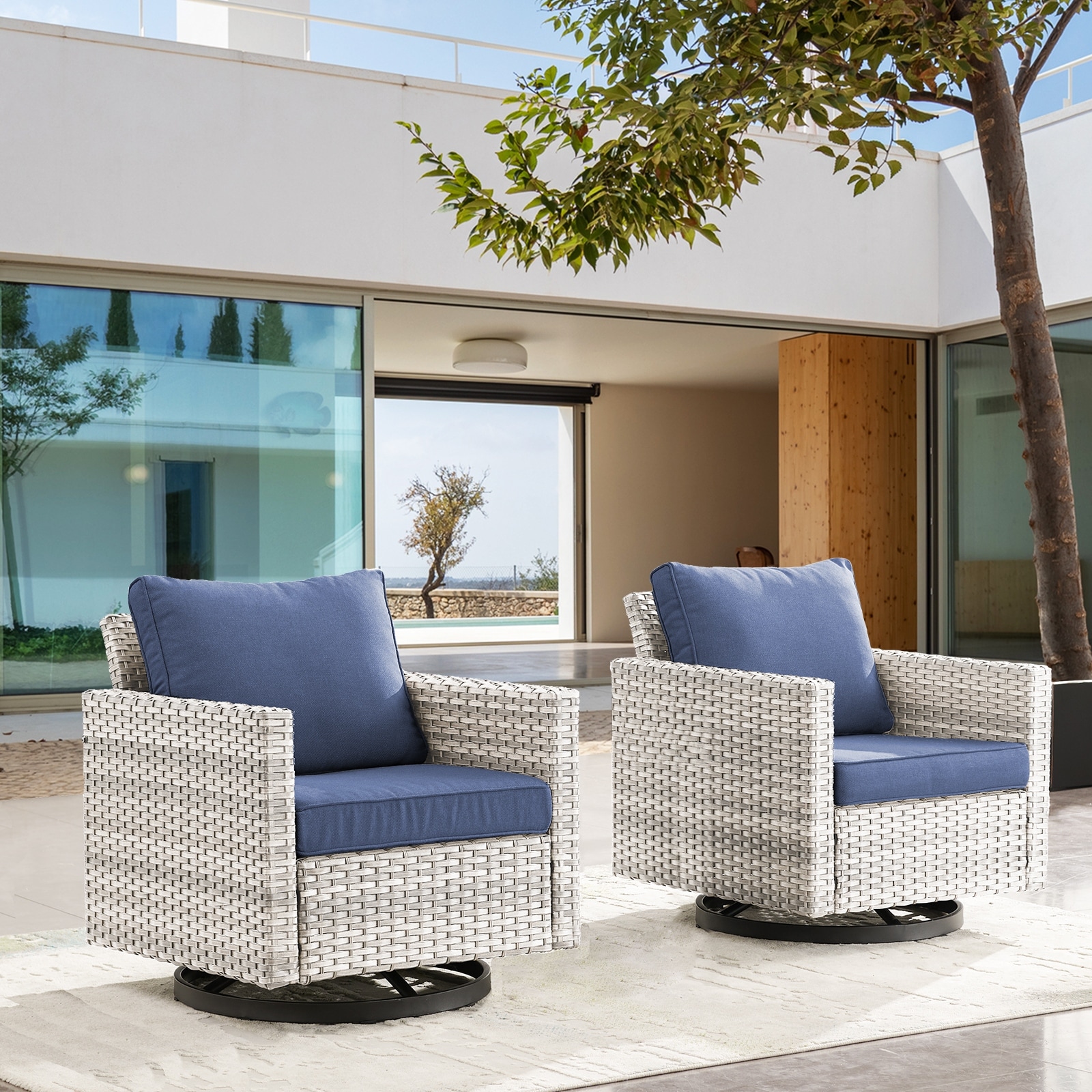 Outdoor Swivel Chairs Patio Glider Chairs Set of 2 Brown BeigeSize
