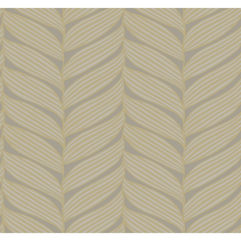 Exeter, Luminous Leaves 26.9' L X 27" W, Wallpaper Roll - Grey & Gold