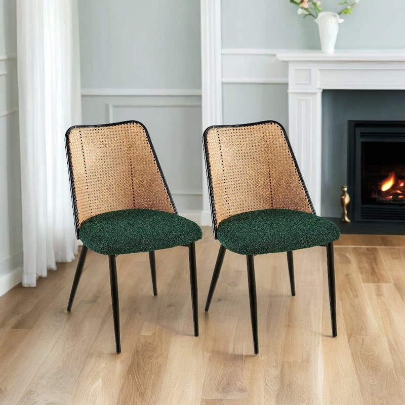 2 Piece Hand Woven Kitchen Dining Chairs with Rattan Back, Upholstered, Metal Legs for Dining Room Kitchen Living Room Bedroom