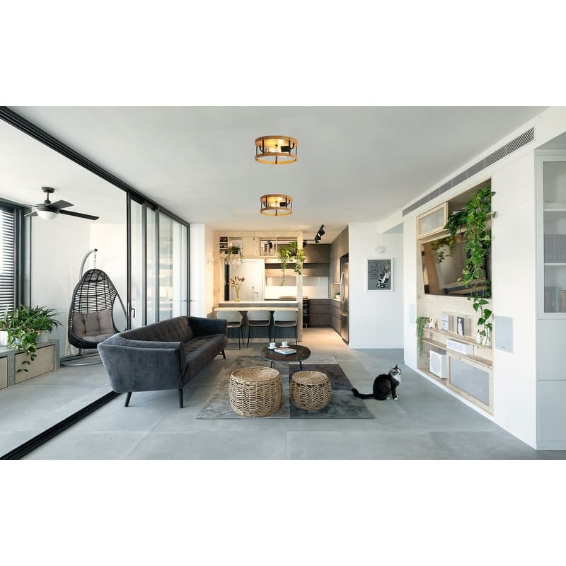 2 Light bedroom ceiling fixtures wood light bulbs metal ceiling light