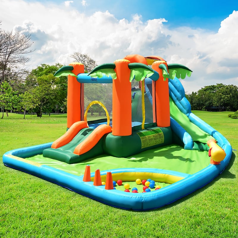 Costway Inflatable Bounce House Kids Water Splash Pool Dual Slide