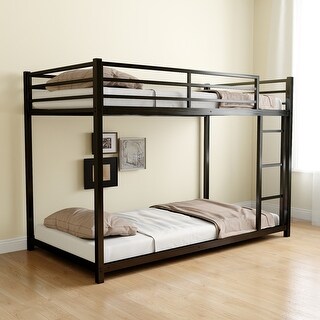 Metal Twin Over Full Bunk Bed Sturdy Construction, Noise Reduction & Safety Guardrail
