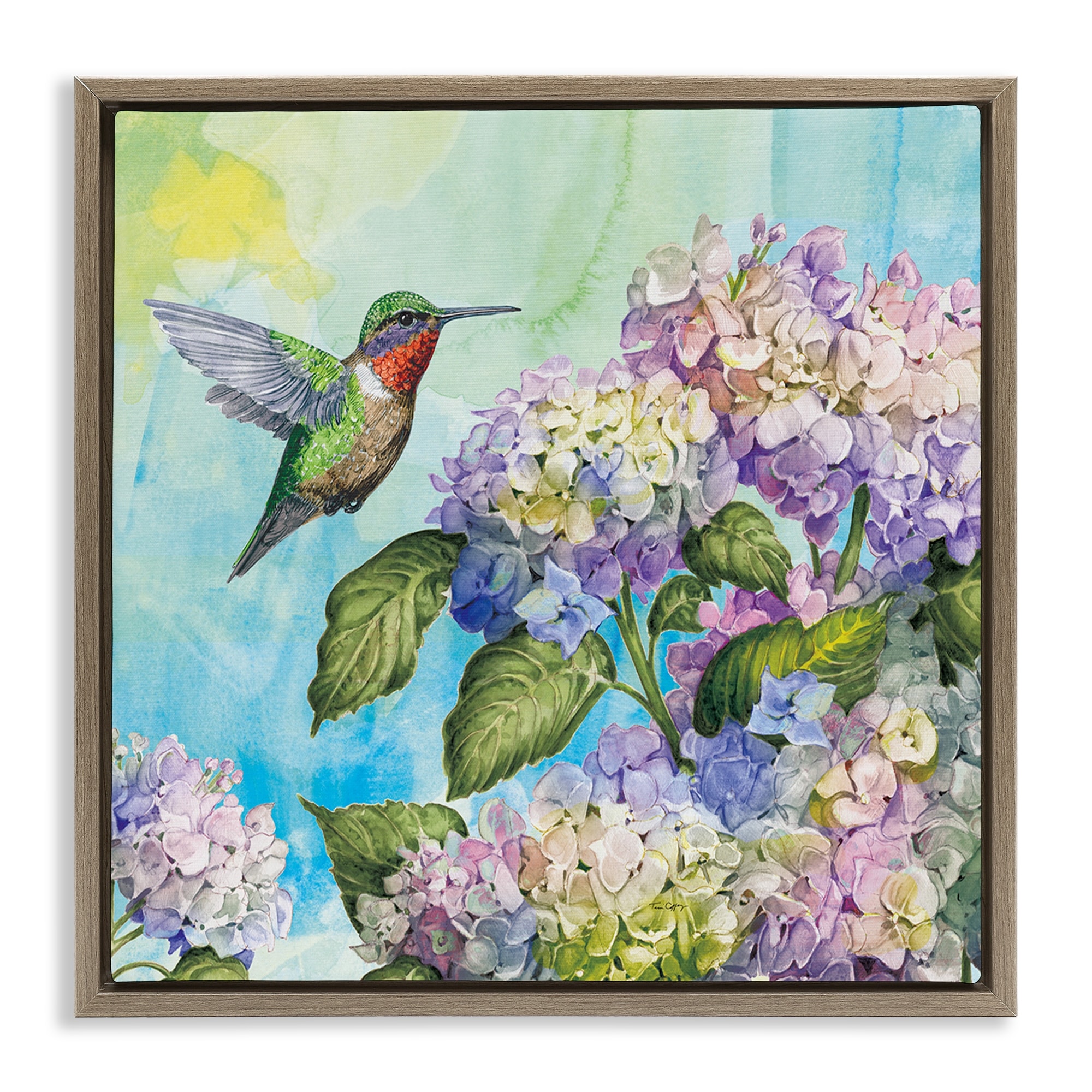 Stupell Hummingbird & Hydrangeas Framed Floater Canvas Wall Art Design By Tim Coffey