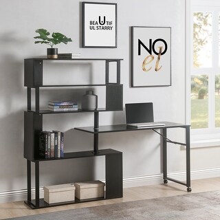Lndustrial Metal Computer Desk with 5-tier Bookshelf Home Office ...