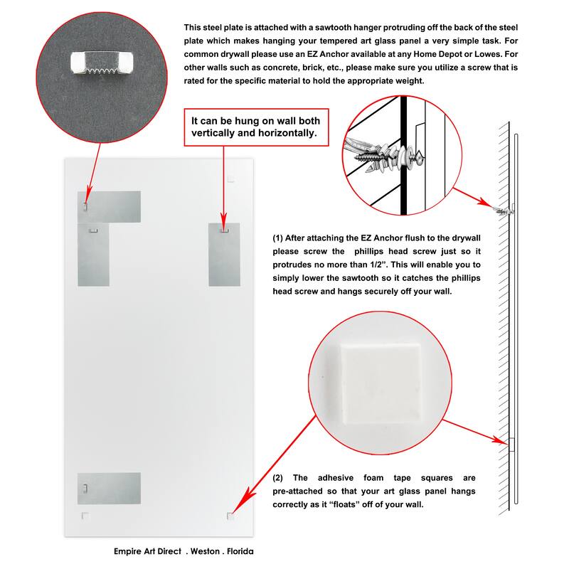 Sunder Rectangular Beveled Wall Mirror on Free Floating Printed Tempered Glass
