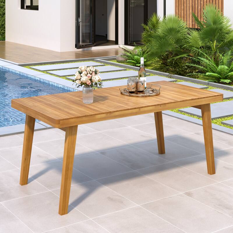 Roomfitters 69-Inch Outdoor Dining Table, Acacia Wood Slatted Top for Patio or Garden, Sturdy Finish