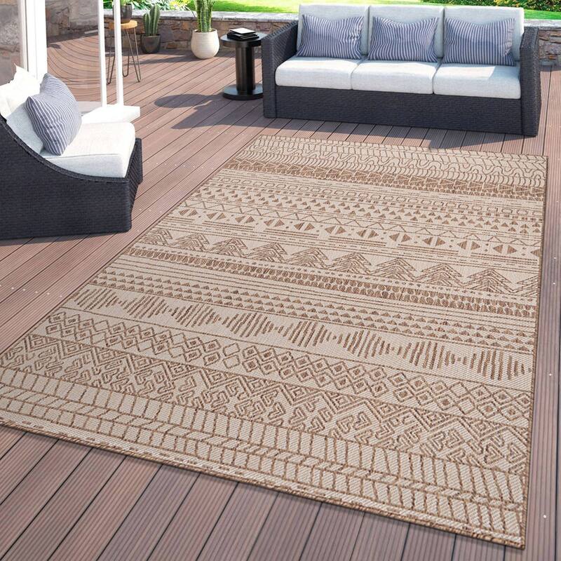 World Rug Gallery Contemporary Geometric Bohemian Textured Flat Weave Indoor/Outdoor Area Rug - 5' X 7' - Brown