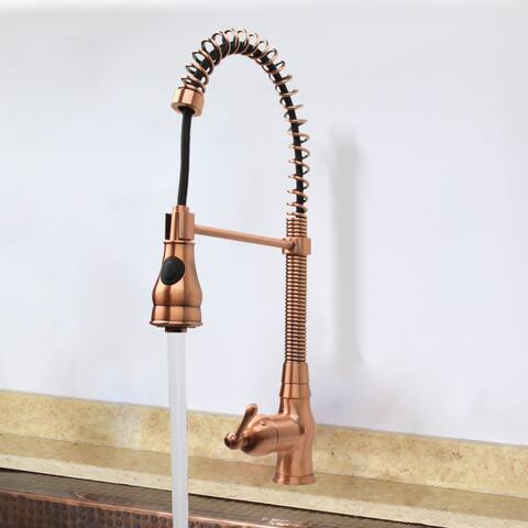 Copper Pre-Rinse Spring Kitchen Faucet, Single Level with Pull Down Sprayer