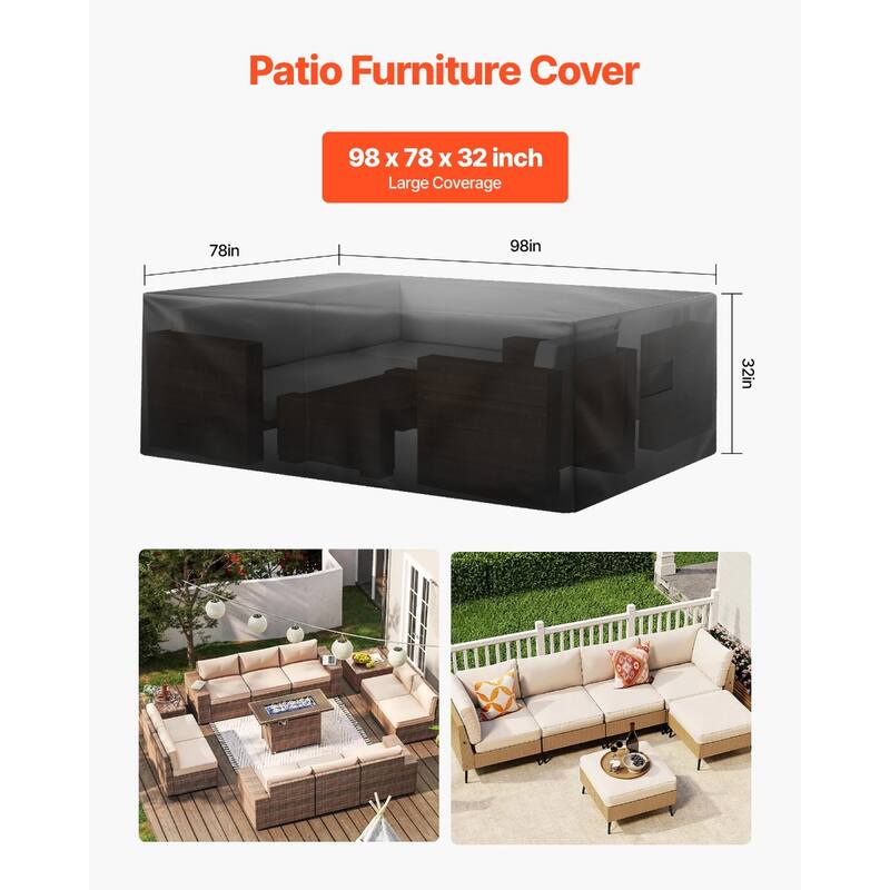 Black Oxford Fabric Large Patio Furniture Cover with Waterproof, UV and Windproof Design - 98 x 78 x 32 inch