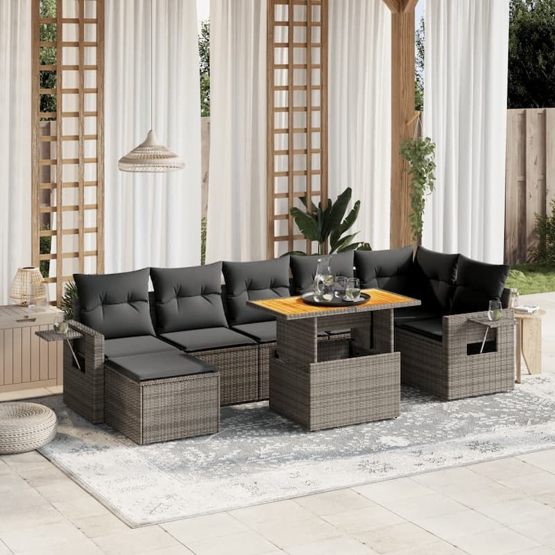 vidaXL Patio Sofa Set with Cushions Outdoor Conversation Furniture Poly Rattan - (Dark) Grey-3 middle+3 corner+footrest+table - 21.7 x 39.4 x 28.7