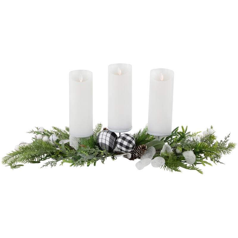Mixed Foliage and Jingle Bell Christmas Pillar Candle Holder - 29"