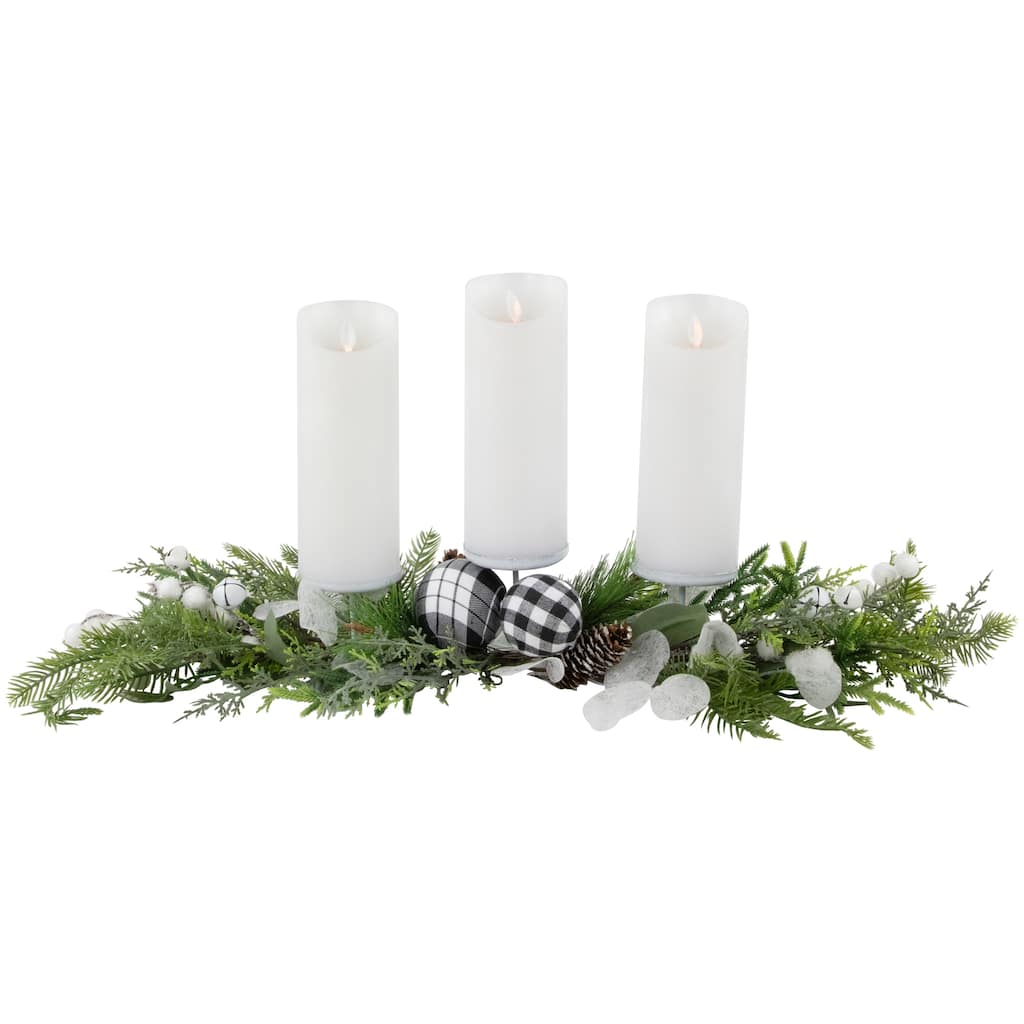 Mixed Foliage and Jingle Bell Christmas Pillar Candle Holder - 29"