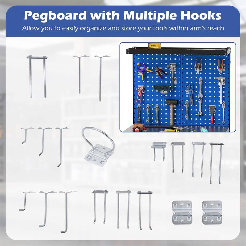 Gymax 32'' x 16'' Workbench w/ Pegboard 20PCS Tool Hooks Drawer & Open
