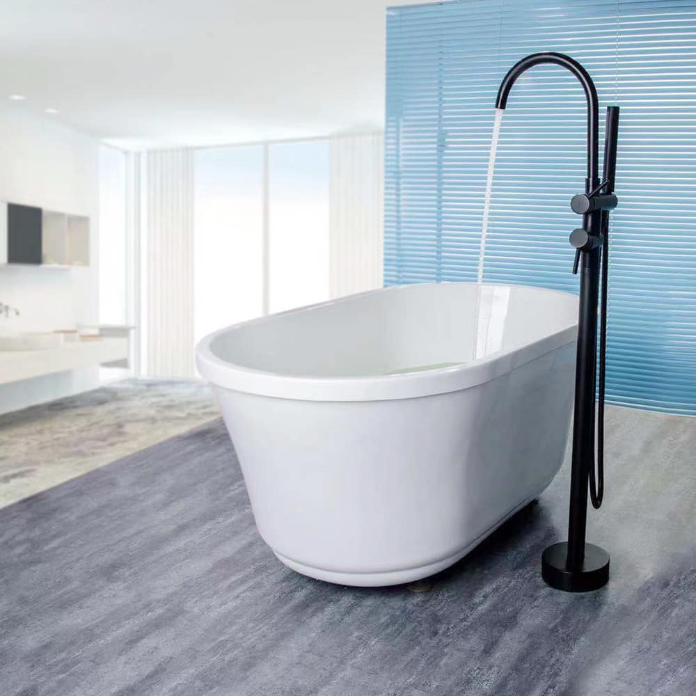 SITGES Freestanding Bathtub Faucet – Solid Brass, Brushed Gold, Dual-Function With Ceramic Hand Shower & Cross Handles