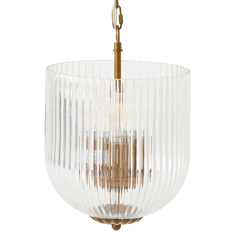 Comet Ribbed Glass Pendant Light with Brass Finish