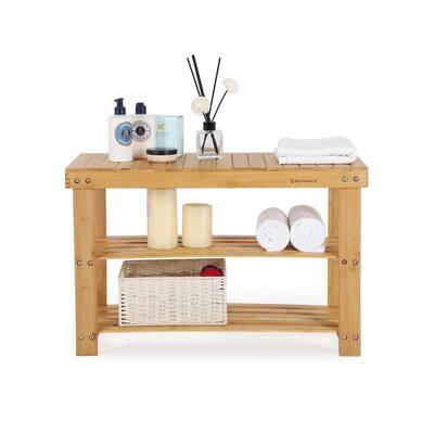 SONGMICS Sturdy Shoe Rack Bench, 3-Tier Bamboo Shoe Organizer