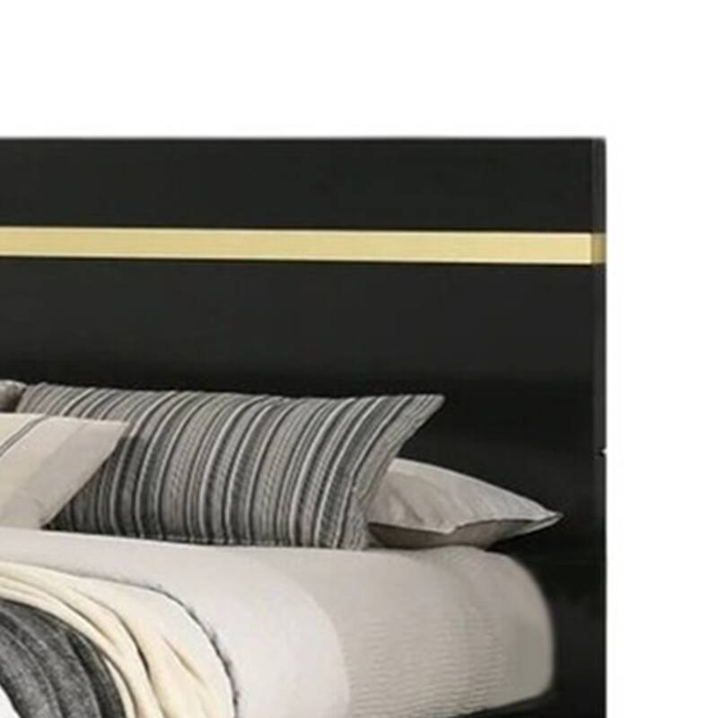 Yoki King Size Bed w Underbed LED, Acrylic Gold Trim, Black Frame